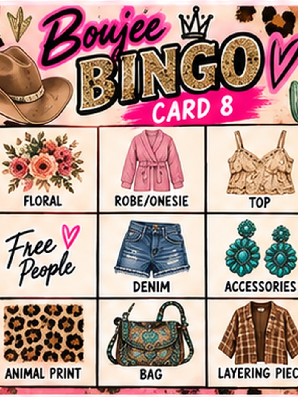 Bingo Card 8 - Pink Accessories Graphic